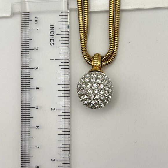 Vintage Swarovski Crystal Ball Pendant on Double Snake Chain Necklace - Picture 4 of 11